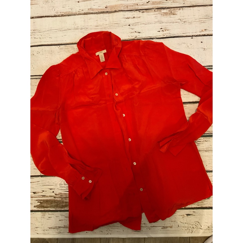 J.Crew Womens 100% Silk Button Down Blouse Red Size 8 CA56445